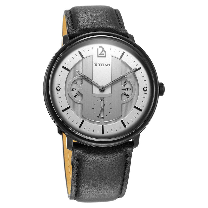 Titan Quartet Silver Dial Multi Leather Strap watch for Men