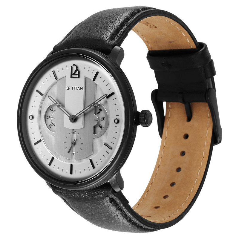 Titan Quartet Silver Dial Multi Leather Strap watch for Men