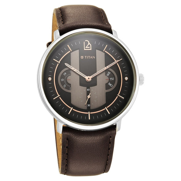 Titan Quartet Black Dial Multi Leather Strap watch for Men