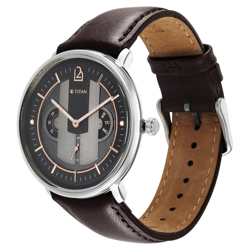 Titan Quartet Black Dial Multi Leather Strap watch for Men