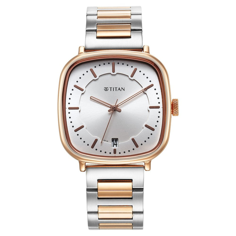 Titan Shaped Case Silver White Dial Metal Strap Watch