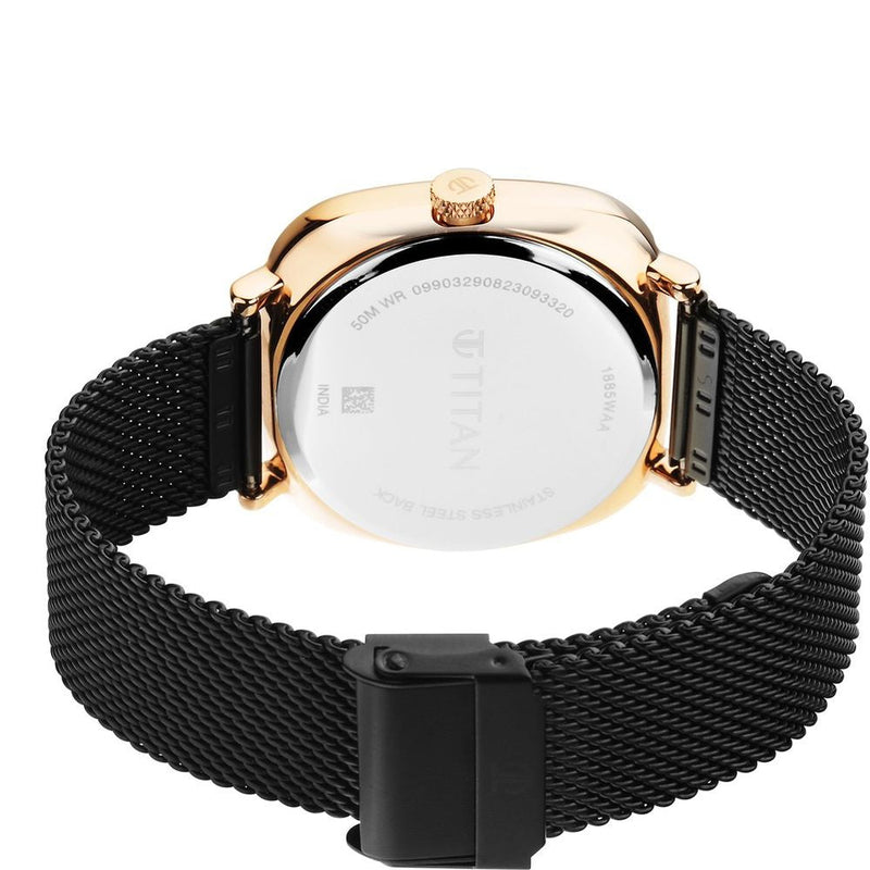 Titan Shaped Case Black Dial Metal Strap Watch