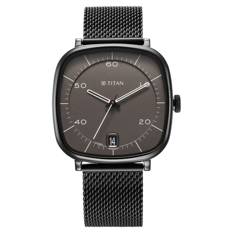 Titan Neo Curve Quartz Analog Anthracite Dial Black Stainless Steel Strap Watch for Men