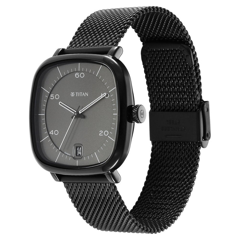 Titan Neo Curve Quartz Analog Anthracite Dial Black Stainless Steel Strap Watch for Men