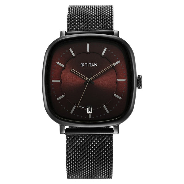 Titan Shaped Case Brown Dial Metal Strap Watch