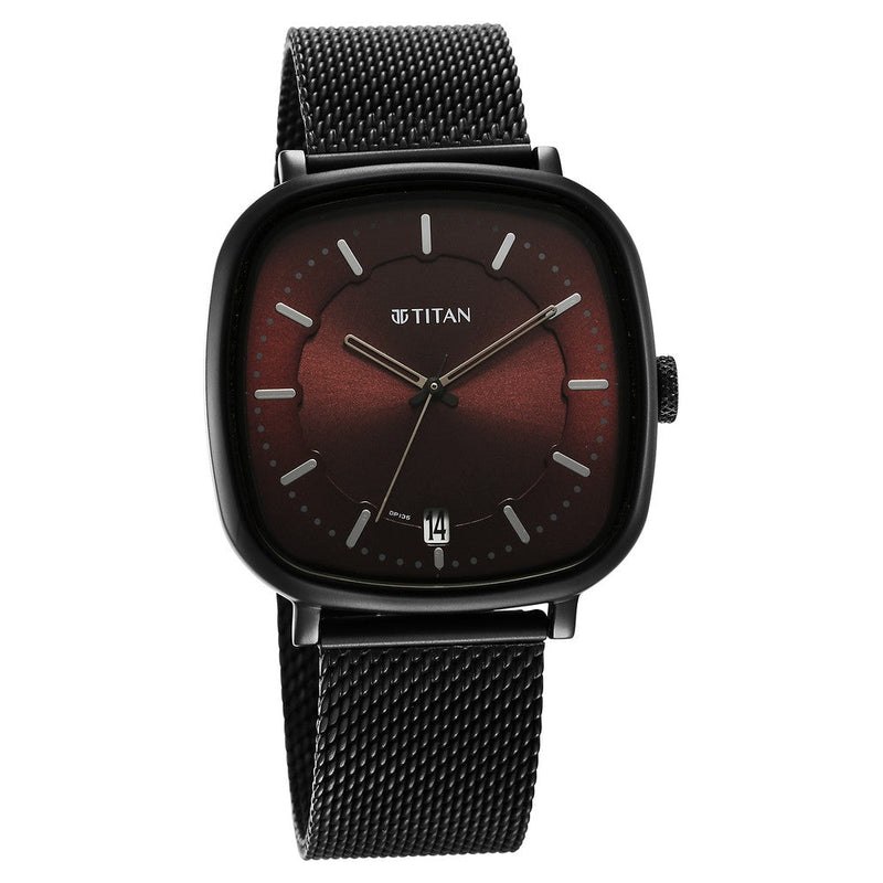 Titan Shaped Case Brown Dial Metal Strap Watch