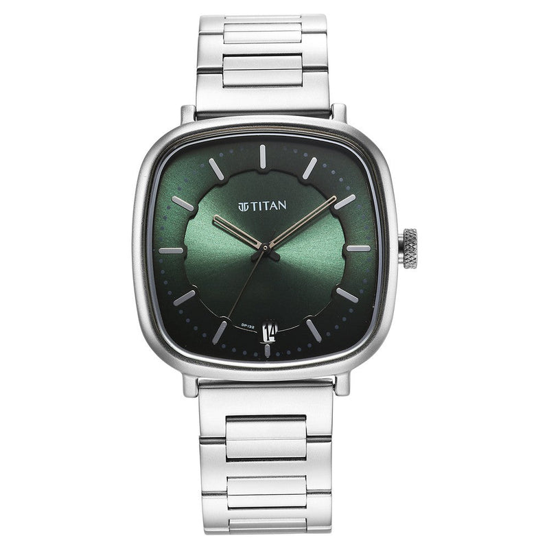 Titan Shaped Case Green Dial Metal Strap Watch