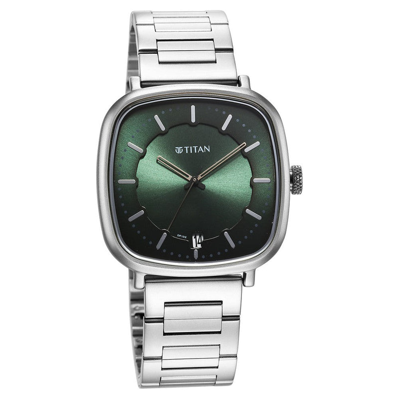 Titan Shaped Case Green Dial Metal Strap Watch