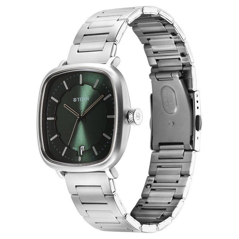 Titan Shaped Case Green Dial Metal Strap Watch