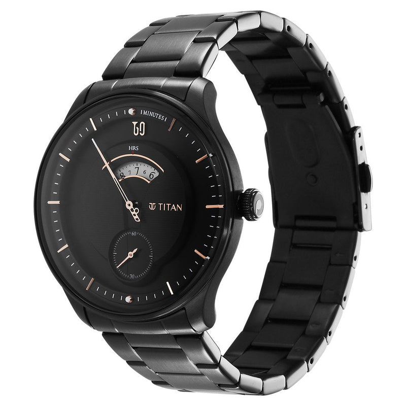 Titan Quartet Black Dial Analog Stainless Steel Strap watch for Men