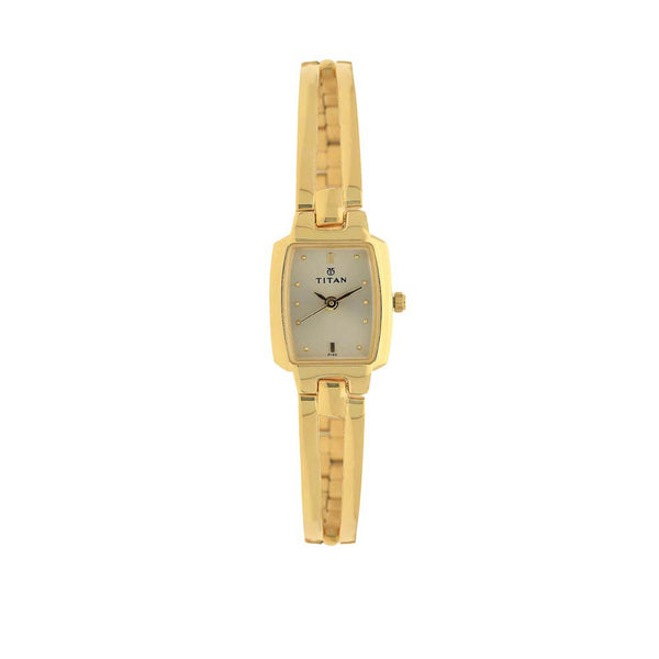 Titan Quartz Analog Champagne Dial Stainless Steel Strap Watch for Women