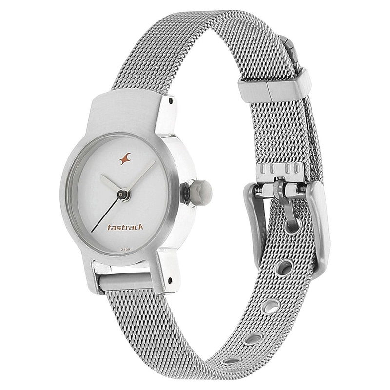 Fastrack Quartz Analog White Dial Metal Strap Watch for Girls