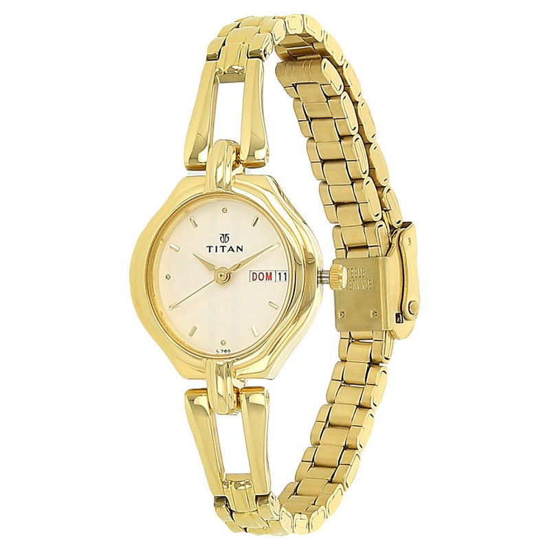 Titan Quartz Analog with Day and Date White Dial Stainless Steel Strap Watch for Women