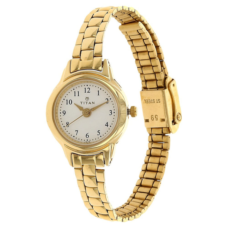 Titan Quartz Analog White Dial Stainless Steel Strap Watch for Women