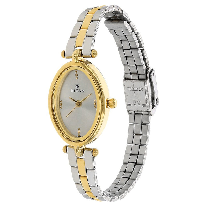 Titan Quartz Analog Silver Dial Stainless Steel Strap Watch for Women