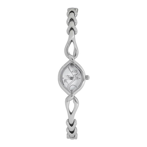 Titan Quartz Analog Silver Dial Metal Strap Watch for Women