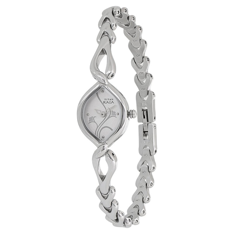 Titan Quartz Analog Silver Dial Metal Strap Watch for Women