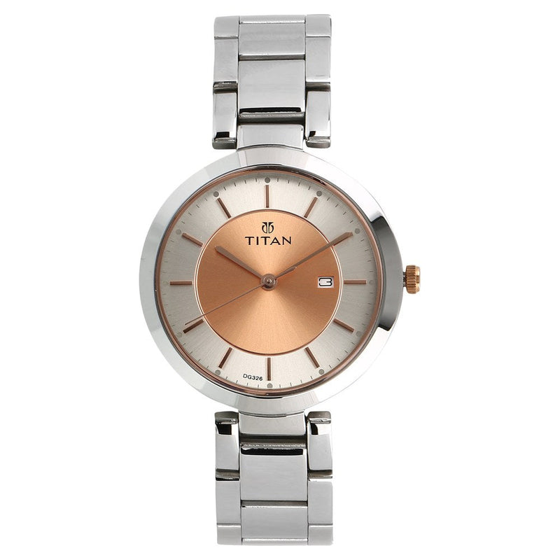 Titan Workwear Rose Gold Dial Analog Stainless Steel Strap watch for Women