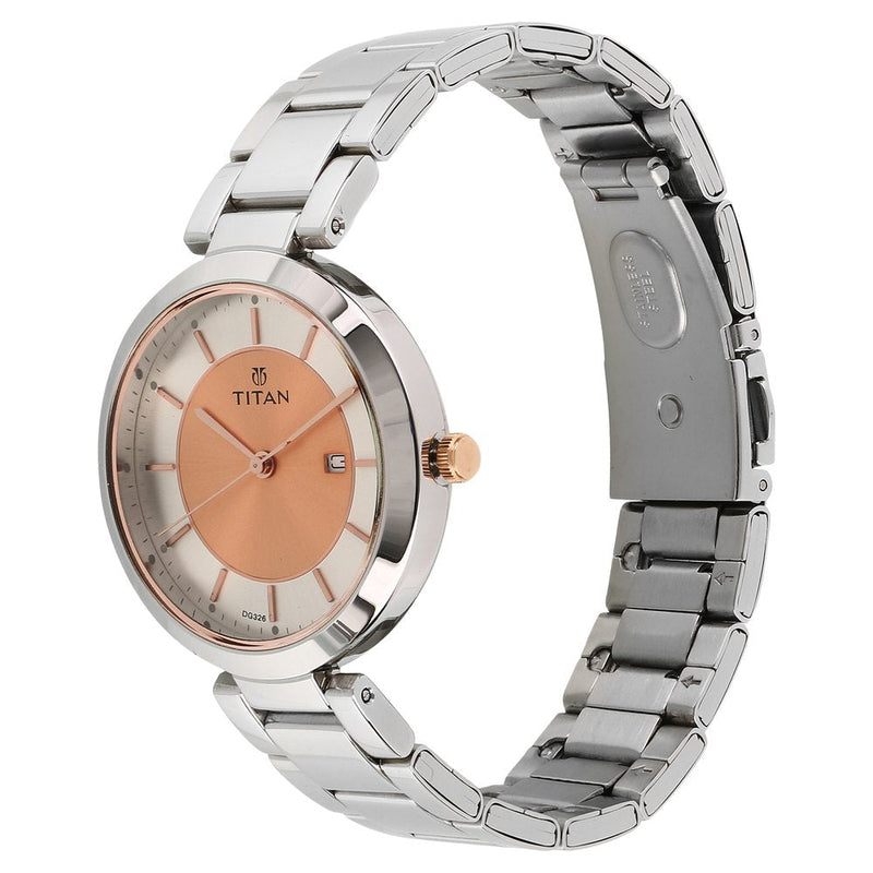 Titan Workwear Rose Gold Dial Analog Stainless Steel Strap watch for Women