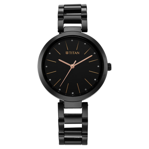 Titan Workwear Quartz Analog Black Dial Black Stainless Steel Strap Watch for Women