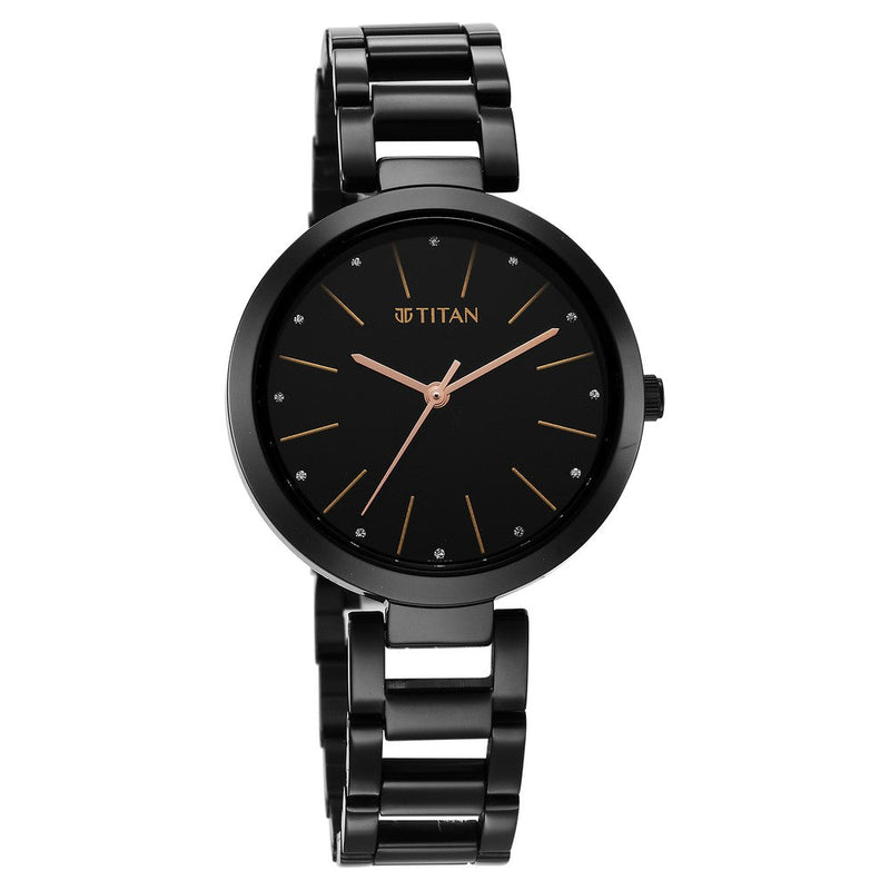 Titan Workwear Quartz Analog Black Dial Black Stainless Steel Strap Watch for Women