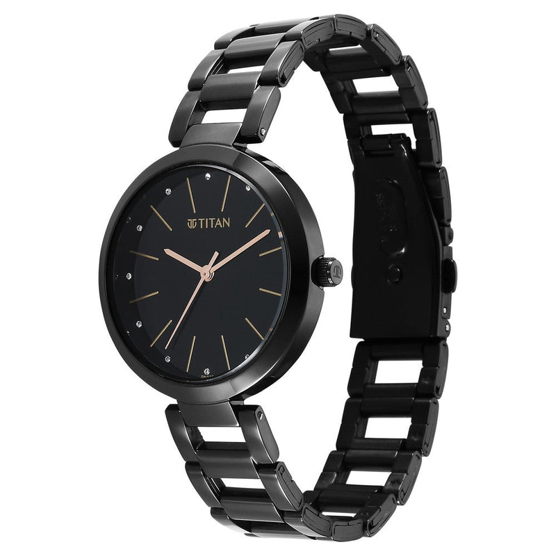 Titan Workwear Quartz Analog Black Dial Black Stainless Steel Strap Watch for Women