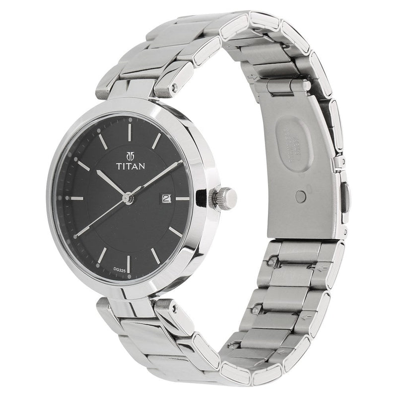 Titan Workwear Black Dial Analog with Day and Date Stainless Steel Strap watch for Women