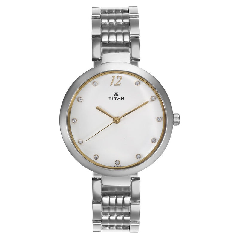 Titan Sparkle White Dial Analog Stainless Steel Strap watch for Women