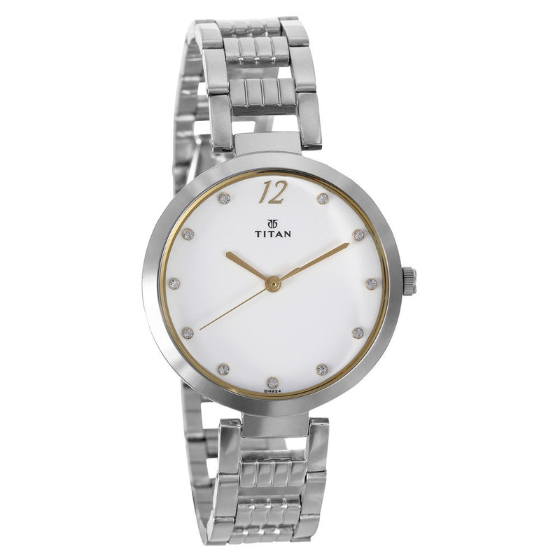 Titan Sparkle White Dial Analog Stainless Steel Strap watch for Women