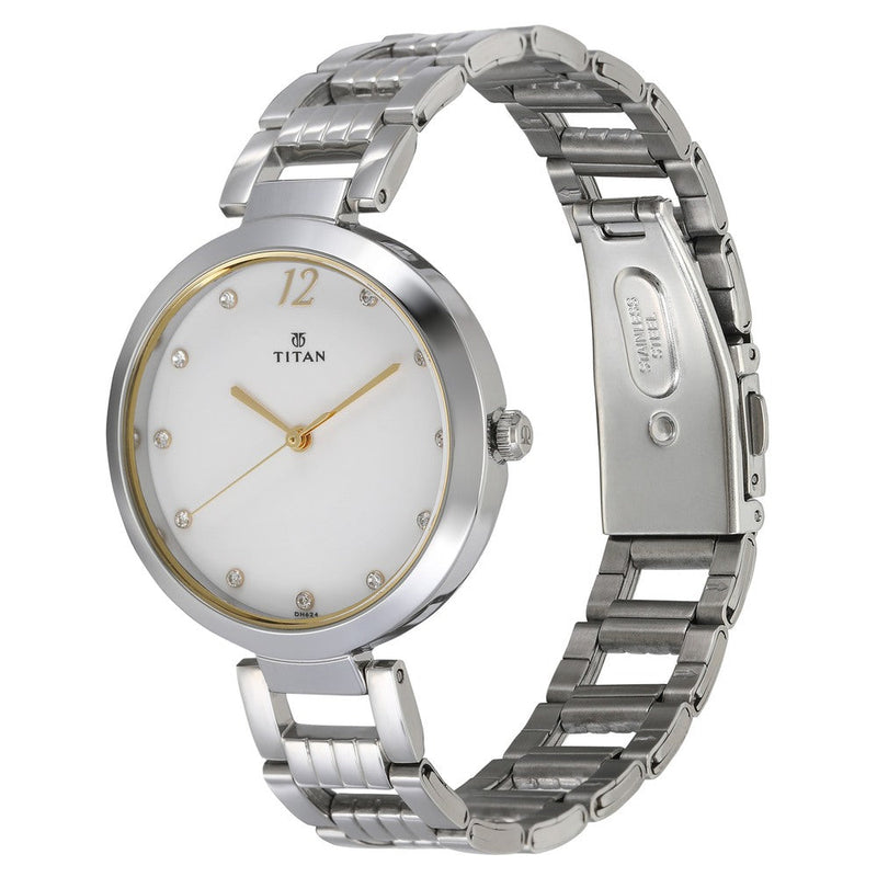 Titan Sparkle White Dial Analog Stainless Steel Strap watch for Women