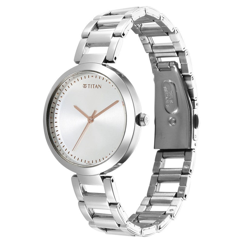 Titan Workwear Quartz Analog Silver Dial Silver Stainless Steel Strap Watch for Women