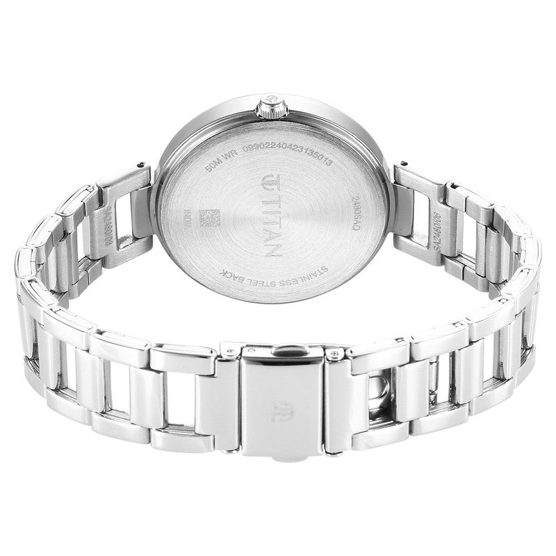 Titan Workwear Quartz Analog Silver Dial Silver Stainless Steel Strap Watch for Women