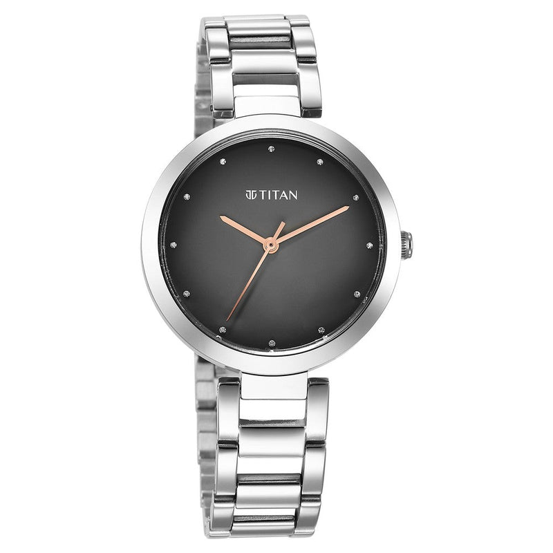 Titan Workwear Quartz Analog Black Dial Silver Stainless Steel Strap Watch for Women