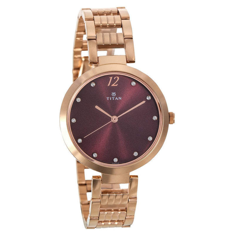 Titan Sparkle Purple Dial Analog Stainless Steel Strap Watch for Women