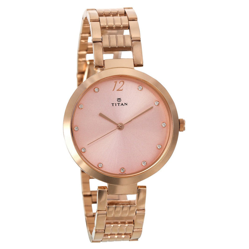 Titan Sparkle Pink Dial Analog Stainless Steel Strap watch for Women