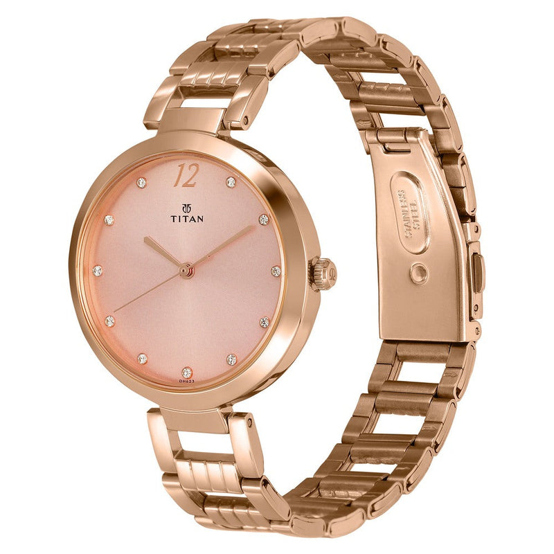 Titan Sparkle Pink Dial Analog Stainless Steel Strap watch for Women