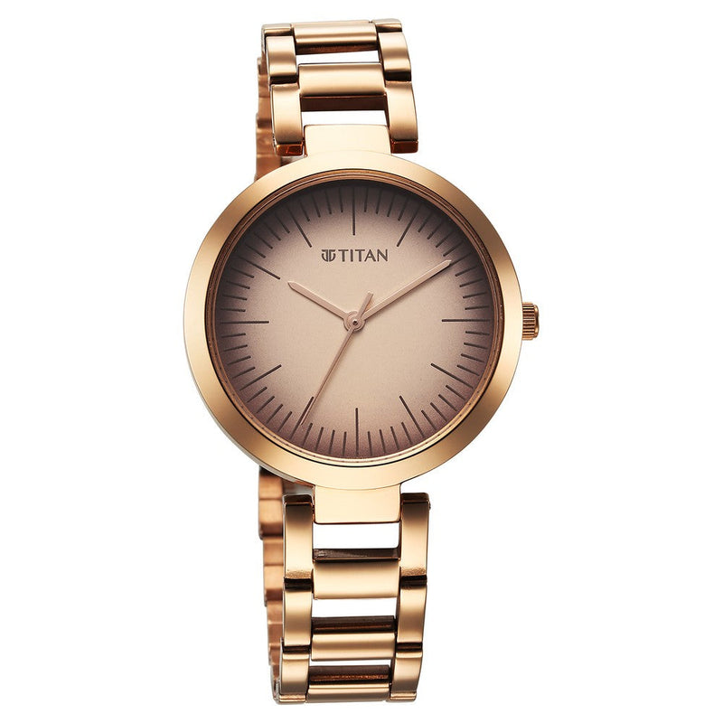 Titan Workwear Quartz Analog Beige Dial Rose Gold Stainless Steel Strap Watch for Women