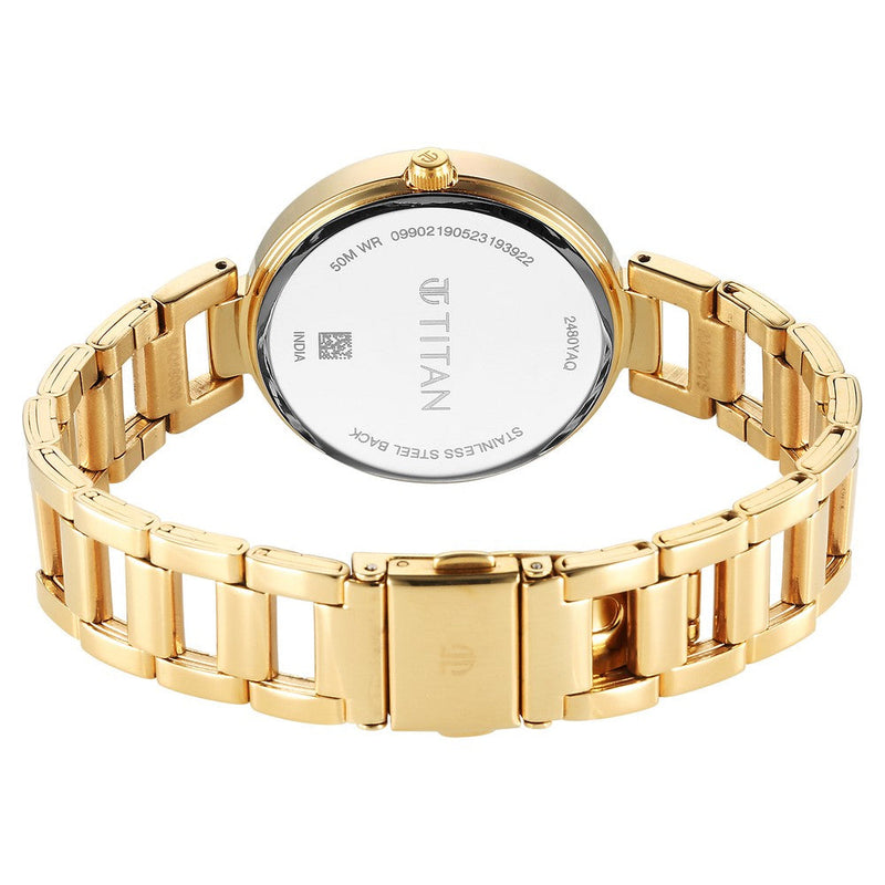 Titan Workwear Quartz Analog White Dial Golden Stainless Steel Strap Watch for Women