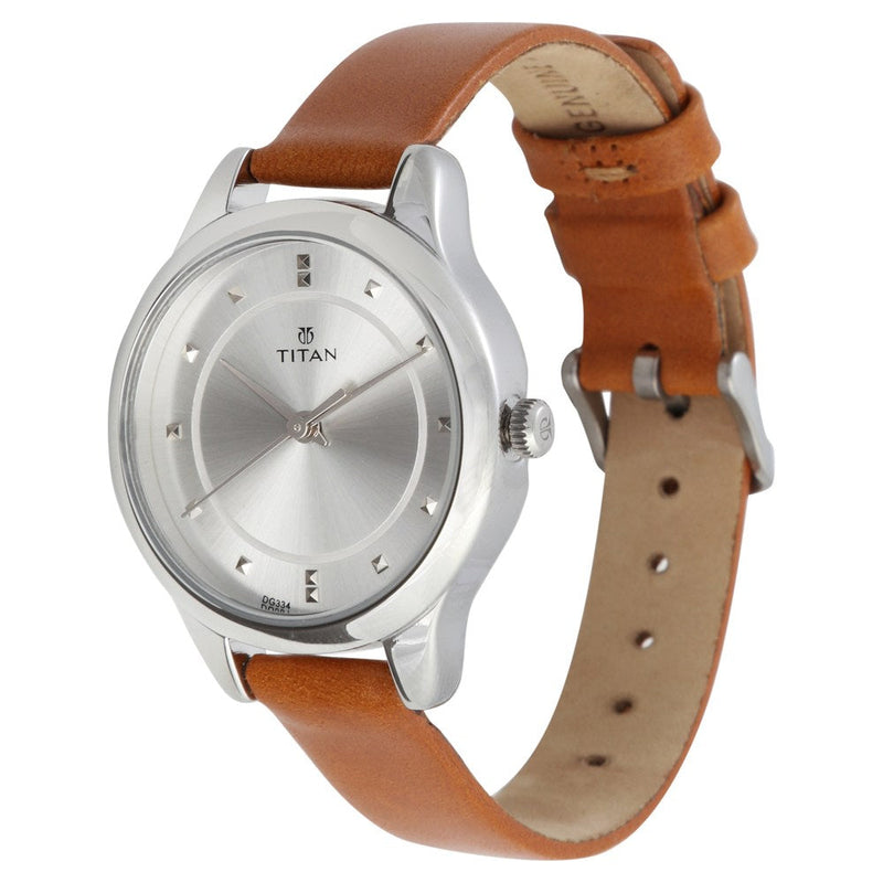 Titan Workwear Silver Dial Women Watch With Leather Strap