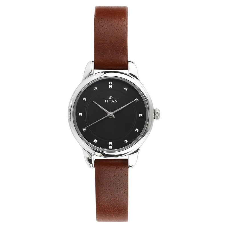 Titan Workwear Black Dial Women Watch With Leather Strap