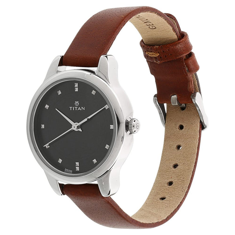 Titan Workwear Black Dial Women Watch With Leather Strap