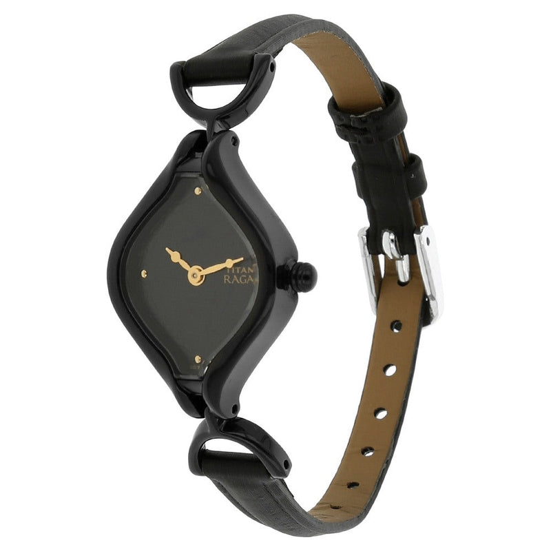 Titan Quartz Analog Black Dial Leather Strap Watch for Women