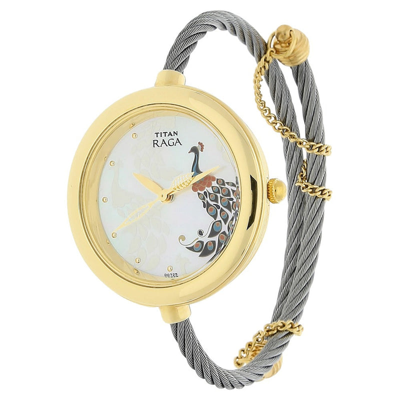 Titan Raga Garden of Eden White Dial Analog Stainless Steel Strap Watch for Women