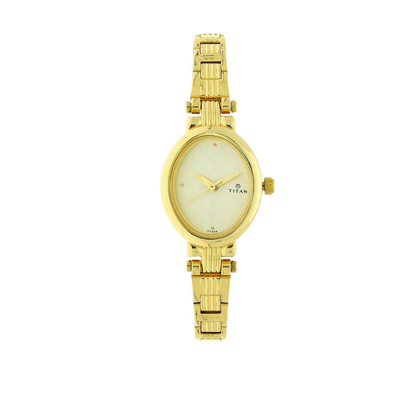 Titan Quartz Analog Champagne Dial Stainless Steel Strap Watch for Women