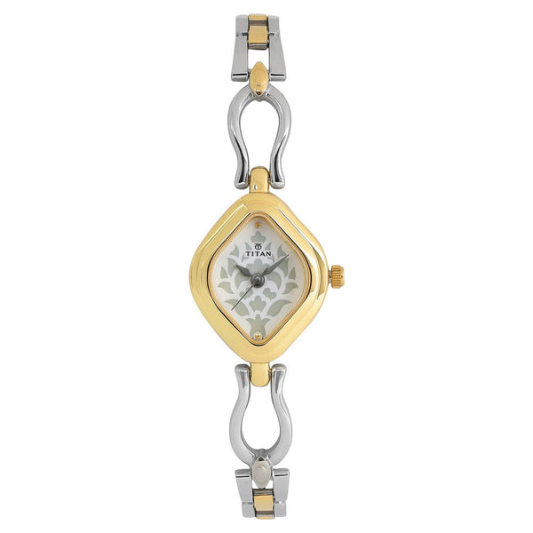 Titan Quartz Analog White Dial Stainless Steel Strap Watch for Women