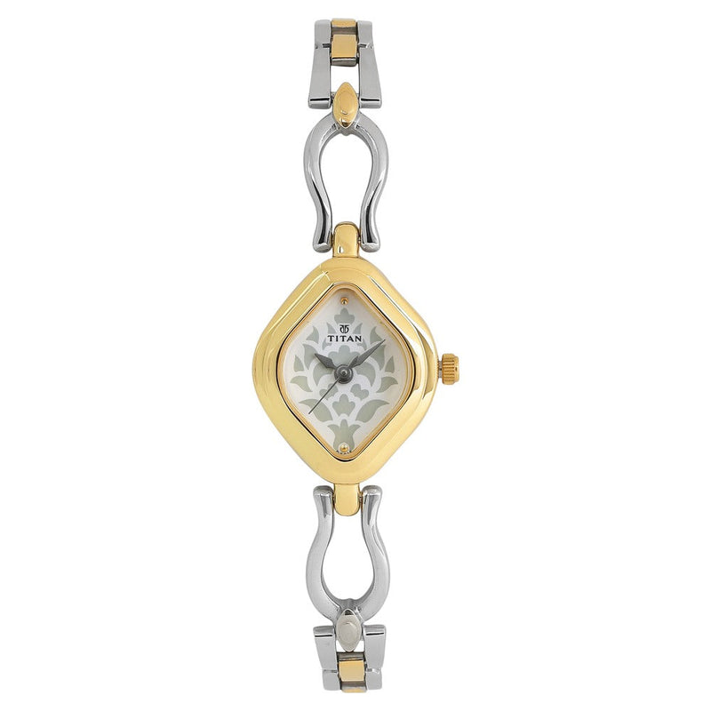 Titan Quartz Analog White Dial Stainless Steel Strap Watch for Women