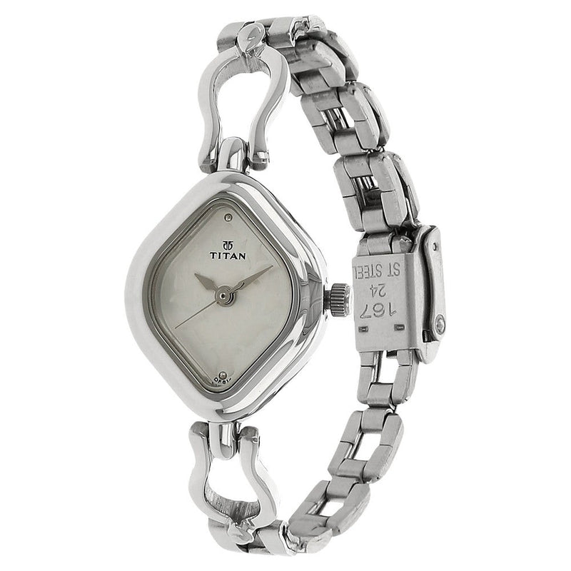 Titan Quartz Analog Silver Dial Stainless Steel Strap Watch for Women