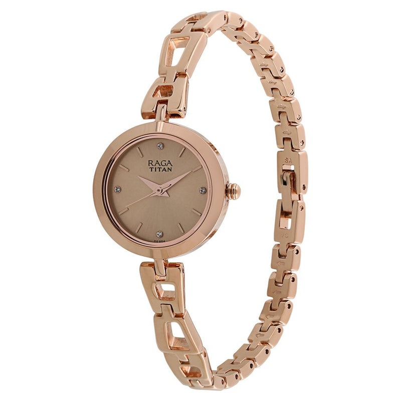 Titan Raga Beige Dial Women Watch With Metal Strap