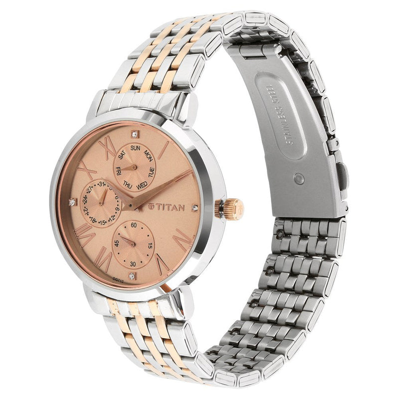 Titan Workwear Rose Gold Dial Women Watch With Stainless Steel Strap