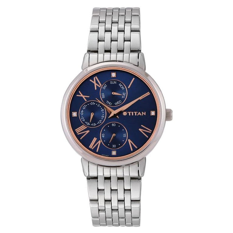 Titan Workwear Blue Dial Women Watch With Stainless Steel Strap